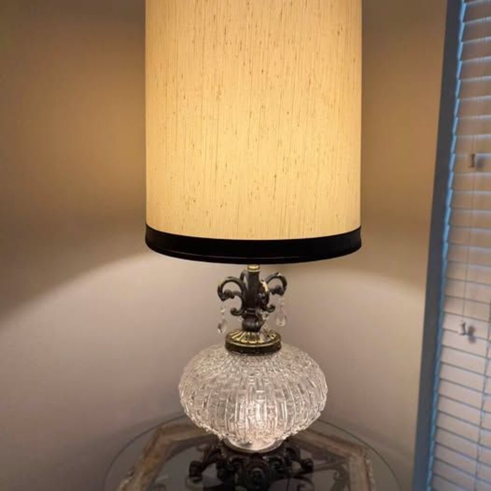 Vintage Cut Glass and Brass Table Lamp 38”